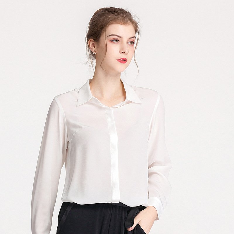 Mulberry Silk Crepe-de Long-Sleeved Shirt – Luxurious & Elegant