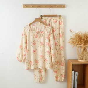 Women's Cotton Pajamas – Long Sleeve Loose Fit Round Neck Pullover