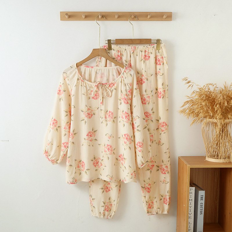 Women's Cotton Pajamas – Long Sleeve Loose Fit Round Neck Pullover