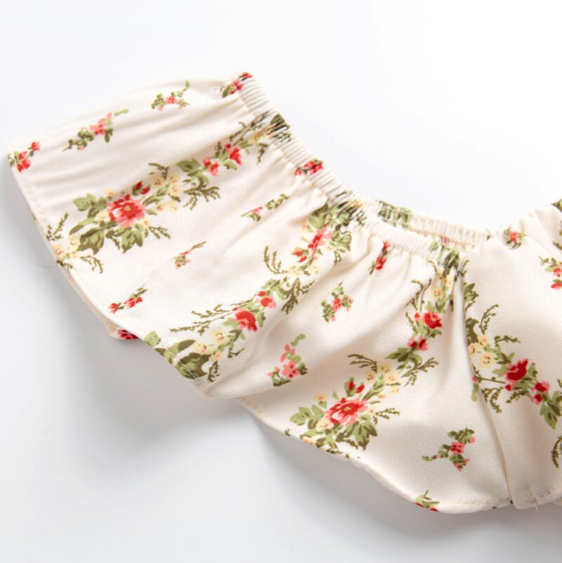 French Retro Pastoral Style Printed Square Collar Flying Sleeve Tube Top