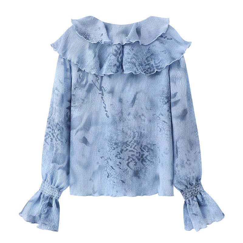 New Ruffled V-Neck Bubble Sleeve Shirt – Lace-Up Design Women's Blouse