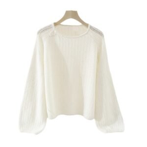 Pearl Buckle Retro Elegant Alpaca Wool Sweater – Sophisticated Women's Knitwear One-Size