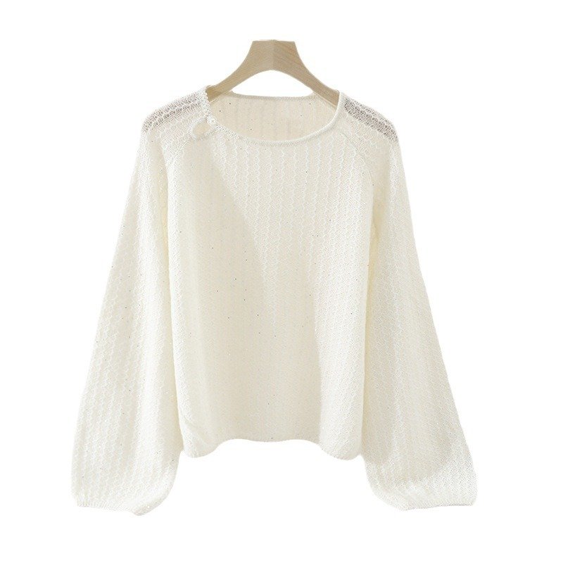 Pearl Buckle Retro Elegant Alpaca Wool Sweater – Sophisticated Women's Knitwear One-Size
