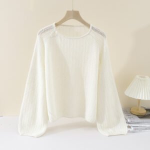 Pearl Buckle Retro Elegant Alpaca Wool Sweater – Sophisticated Women's Knitwear One-Size