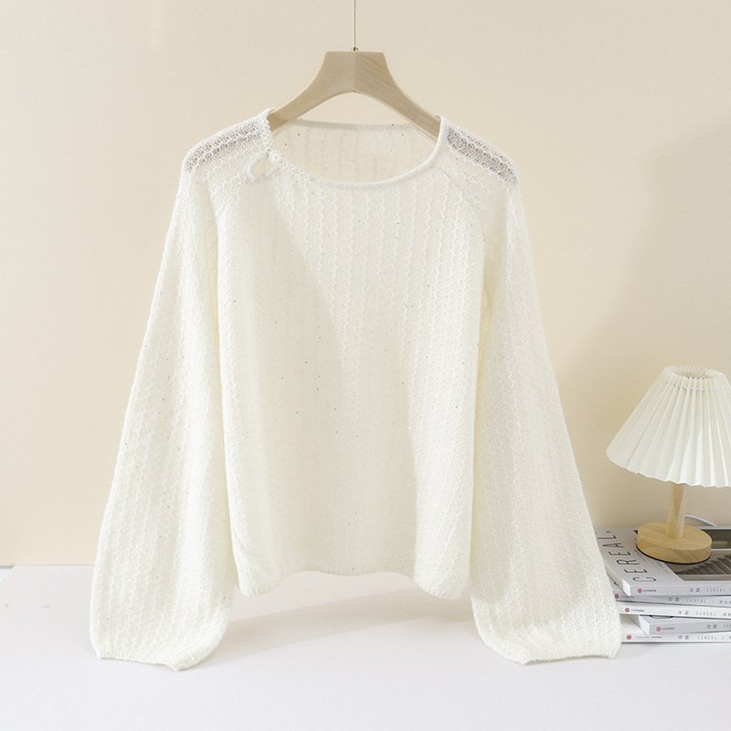 Pearl Buckle Retro Elegant Alpaca Wool Sweater – Sophisticated Women's Knitwear One-Size