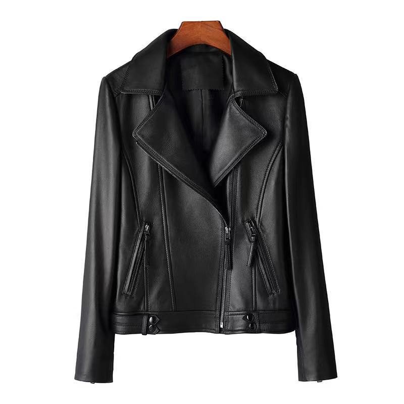Women's Sheepskin Slim-Fit Leather Jacket – Elegant Collar Coat