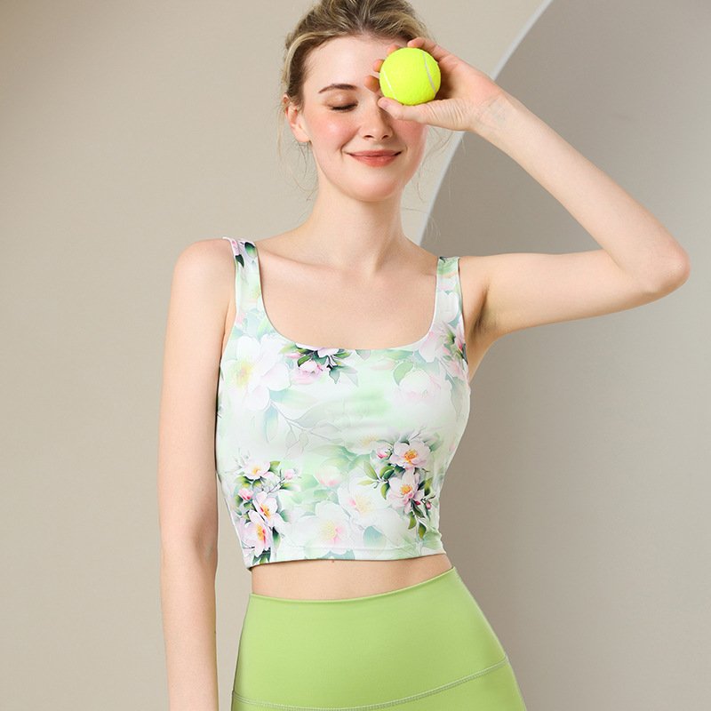 Colorful Printed Yoga Vest Suit – Women's Sports Bra with Chest Pad