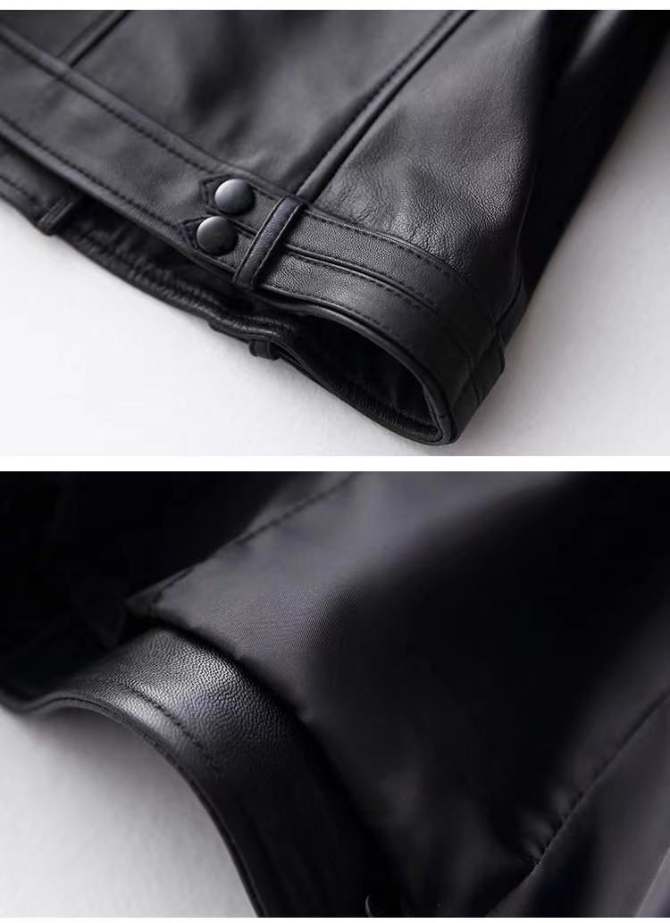 Women's Sheepskin Slim-Fit Leather Jacket – Elegant Collar Coat