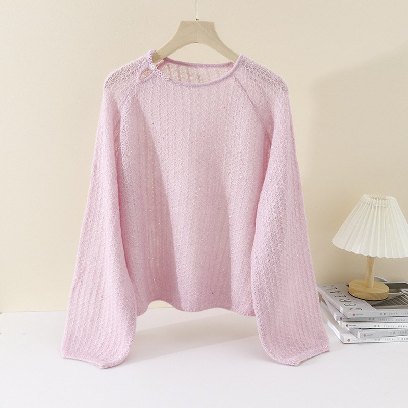 Pearl Buckle Retro Elegant Alpaca Wool Sweater – Sophisticated Women's Knitwear One-Size