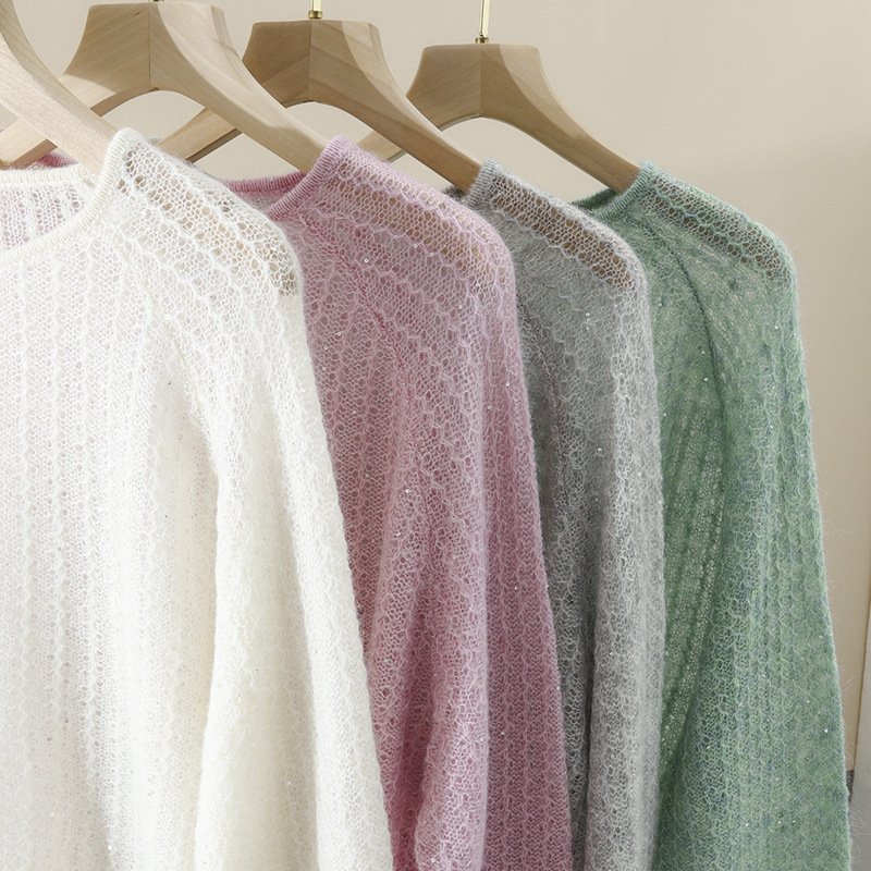 Pearl Buckle Retro Elegant Alpaca Wool Sweater – Sophisticated Women's Knitwear One-Size