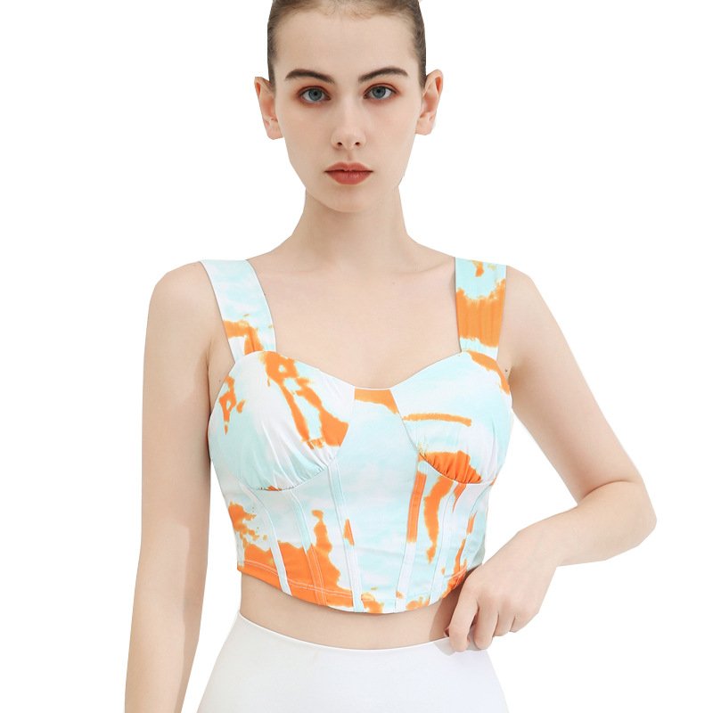 Colorful Printed Sling Yoga Top – High Elastic & Quick-Dry with Chest Pad