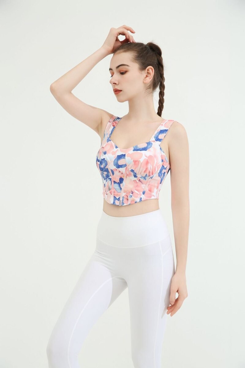 Colorful Printed Sling Yoga Top – High Elastic & Quick-Dry with Chest Pad