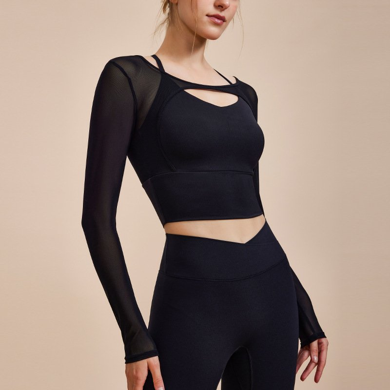 Mesh Long Sleeve Yoga Top – Breathable & Quick-Dry Fitness T-Shirt