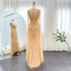 Luxury Brown Feather Cape Sleeve Evening Gown
