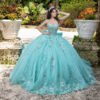 Elegant Aqua Sweetheart Quinceañera Dress | Applique Ball Gown with Bow
