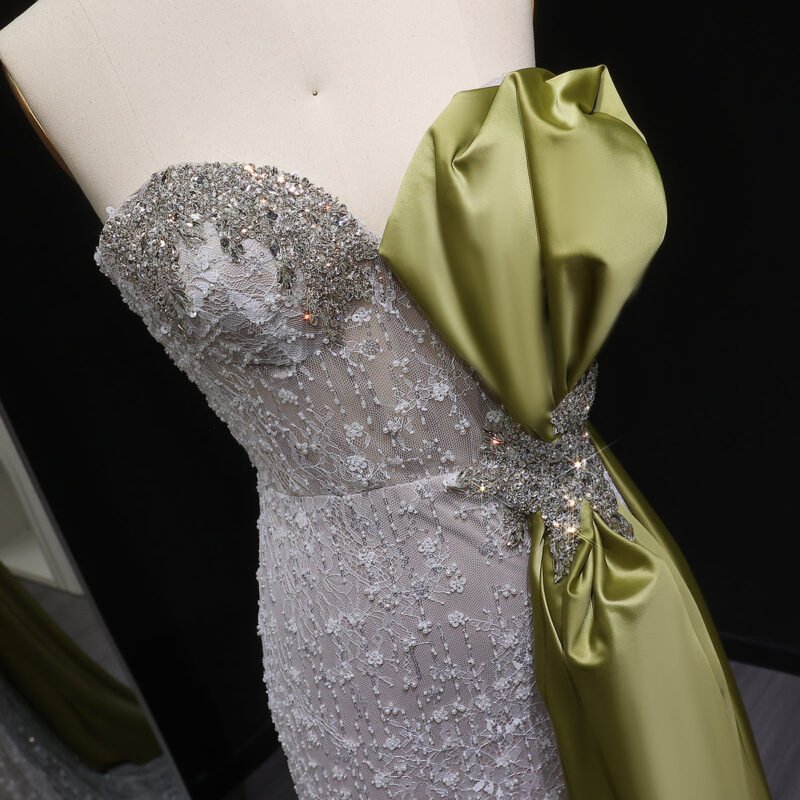 Luxury Mermaid Evening Dress with Grey White Side Bow