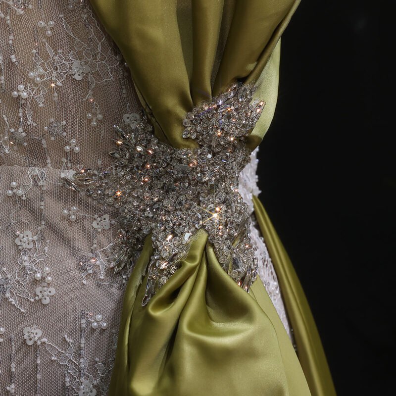 Luxury Mermaid Evening Dress with Grey White Side Bow