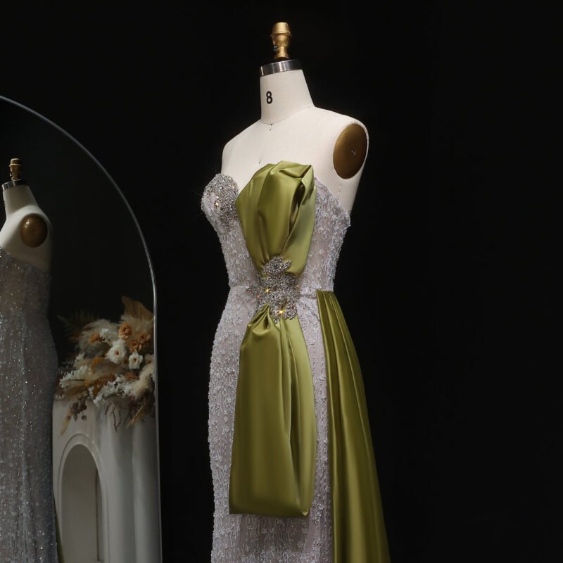 Luxury Mermaid Evening Dress with Grey White Side Bow