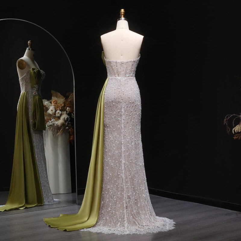 Luxury Mermaid Evening Dress with Grey White Side Bow