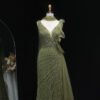Beaded Luxury Green Mermaid Evening Dress with Side Skirt Ruffles