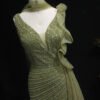 Beaded Luxury Green Mermaid Evening Dress with Side Skirt Ruffles