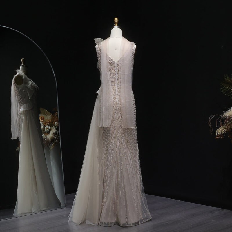 Beaded Mermaid Green Evening Dress with Side Skirt Ruffles