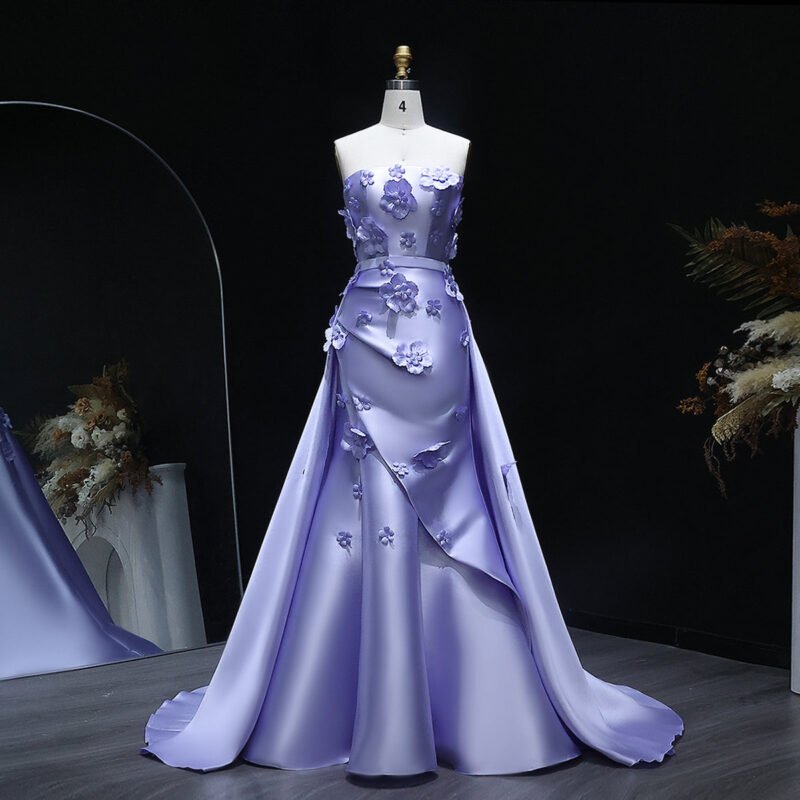 3D Flowers Evening Red Dress with Detachable Overskirt