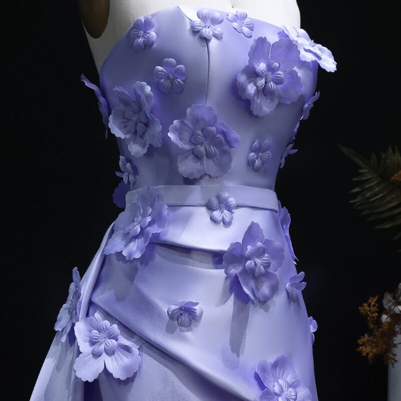 3D Flowers Evening Red Dress with Detachable Overskirt