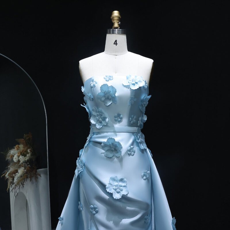 3D Flowers Evening Red Dress with Detachable Overskirt