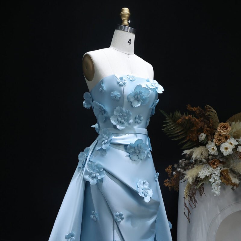 3D Flowers Evening Red Dress with Detachable Overskirt