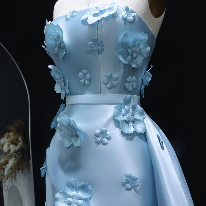 3D Flowers Evening Red Dress with Detachable Overskirt