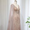 Luxury Beaded Evening Dress with Cape Sleeves