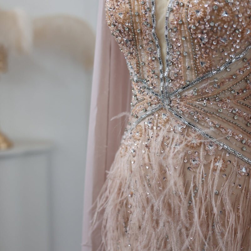 Luxury Beaded Evening Dress with Cape Sleeves