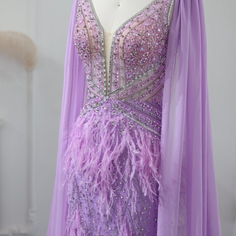 Luxury Beaded Red Evening Dress with Cape Sleeves