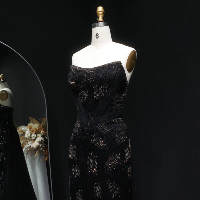 Luxury Pink Mermaid Evening Dress with Train & Beading