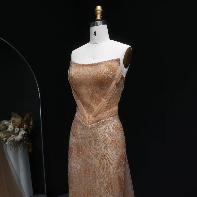 Luxury Pink Mermaid Evening Dress with Train & Beading