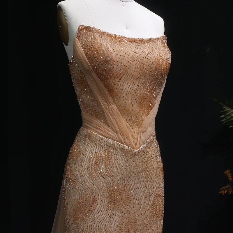 Luxury Pink Mermaid Evening Dress with Train & Beading