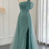 Elegant Sage Green One-Shoulder Evening Dress