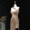 Luxury Champagne Crystal Evening Dress with High Slit