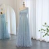 Luxury Sky Blue Feathered One-Shoulder Gown