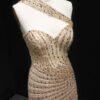 Luxury Champagne Crystal Evening Dress with High Slit