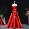 3D Flowers Evening Red Dress with Detachable Overskirt
