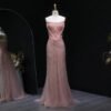 Luxury Pink Mermaid Evening Dress with Train & Beading