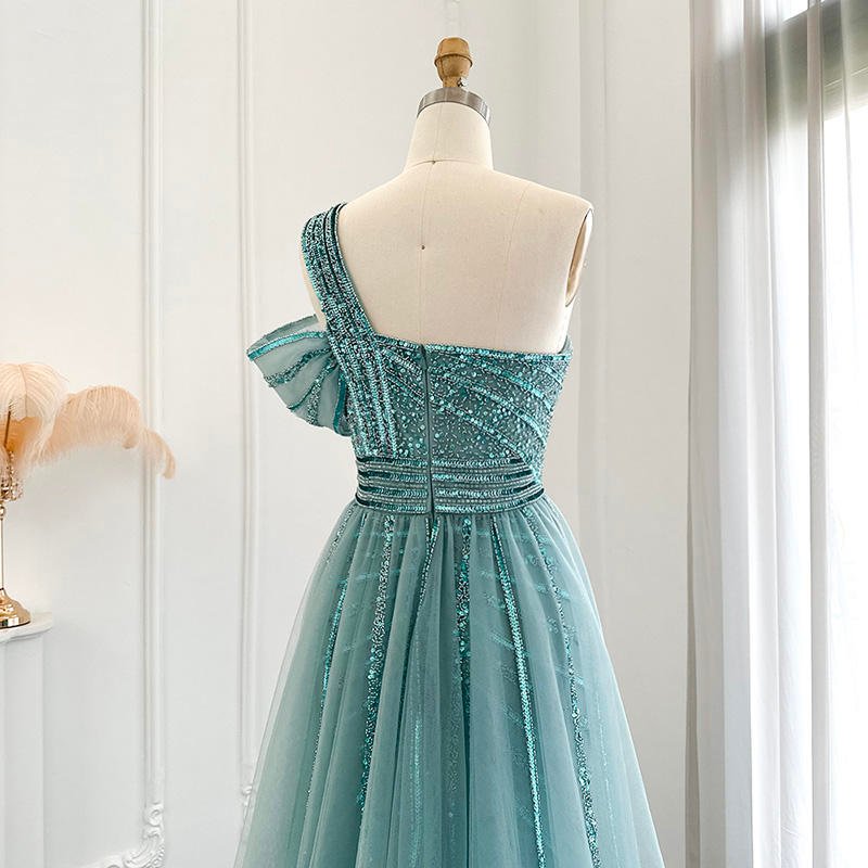 Elegant Sage Green One-Shoulder Evening Dress
