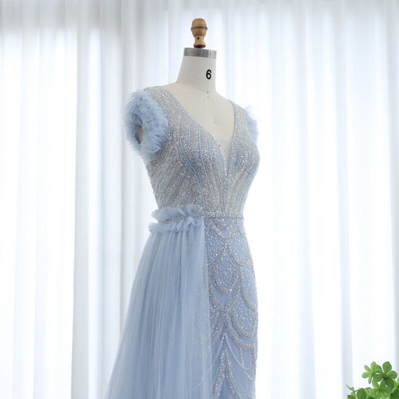 Elegant Lilac Mermaid Blue Evening Gown with Beading