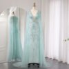 Luxury Aqua Mermaid Evening Gown – V-Neck Design with Cape Sleeves