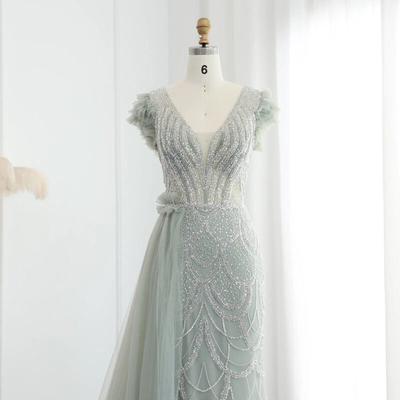 Elegant Lilac Mermaid Blue Evening Gown with Beading