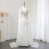Luxury Beaded Evening Dress with Cape Sleeves