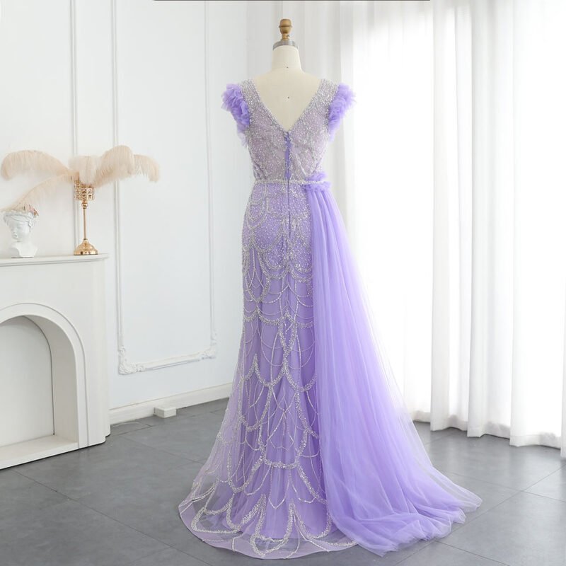 Elegant Lilac Mermaid Blue Evening Gown with Beading