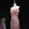Luxury Pink Mermaid Evening Dress with Train & Beading